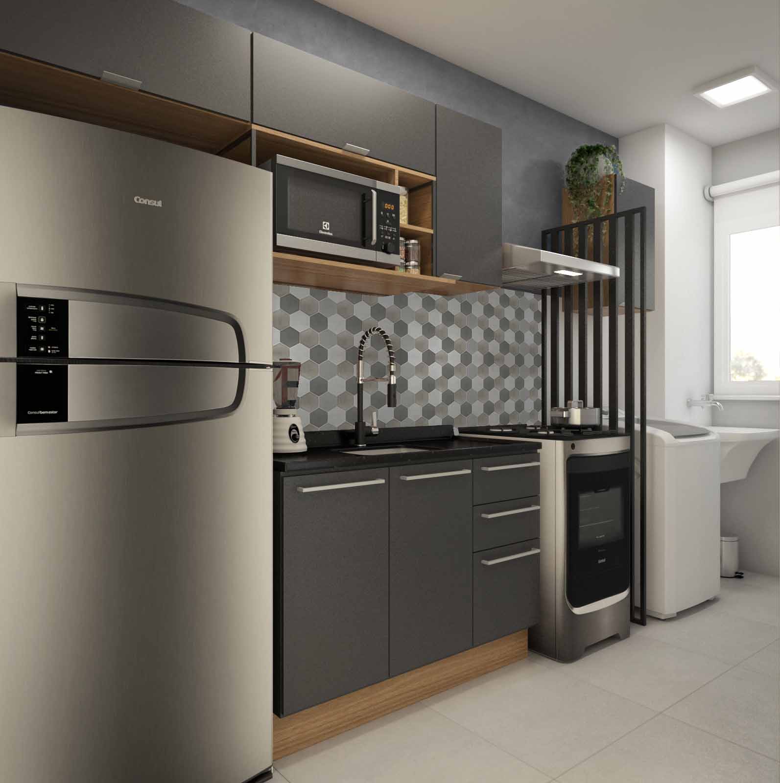 Decoração Cozinha Corredor e Lavanderia Estilo Moderno com Cimento ...
