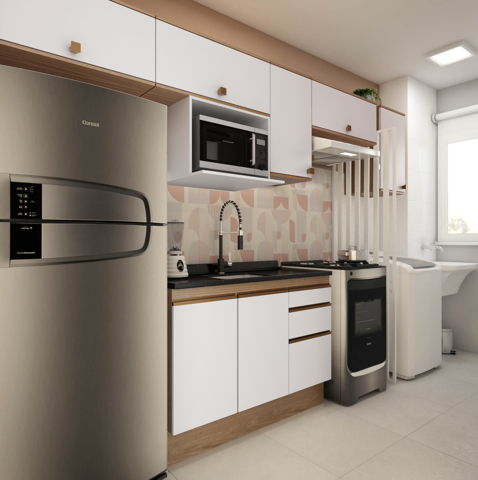 Decoração Cozinha Corredor e Lavanderia Estilo Boho - Móveis Modulados