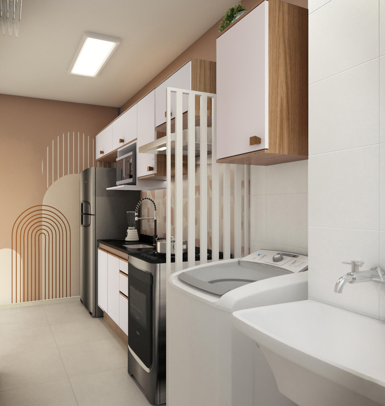 Decoração Cozinha Corredor e Lavanderia Estilo Boho - Móveis Modulados