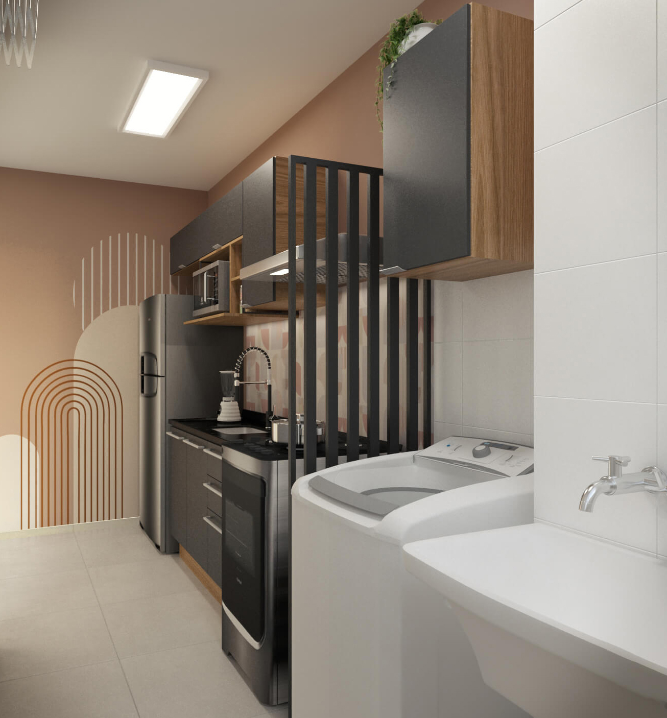 Decoração Cozinha Corredor e Lavanderia Estilo Boho - Móveis Modulados