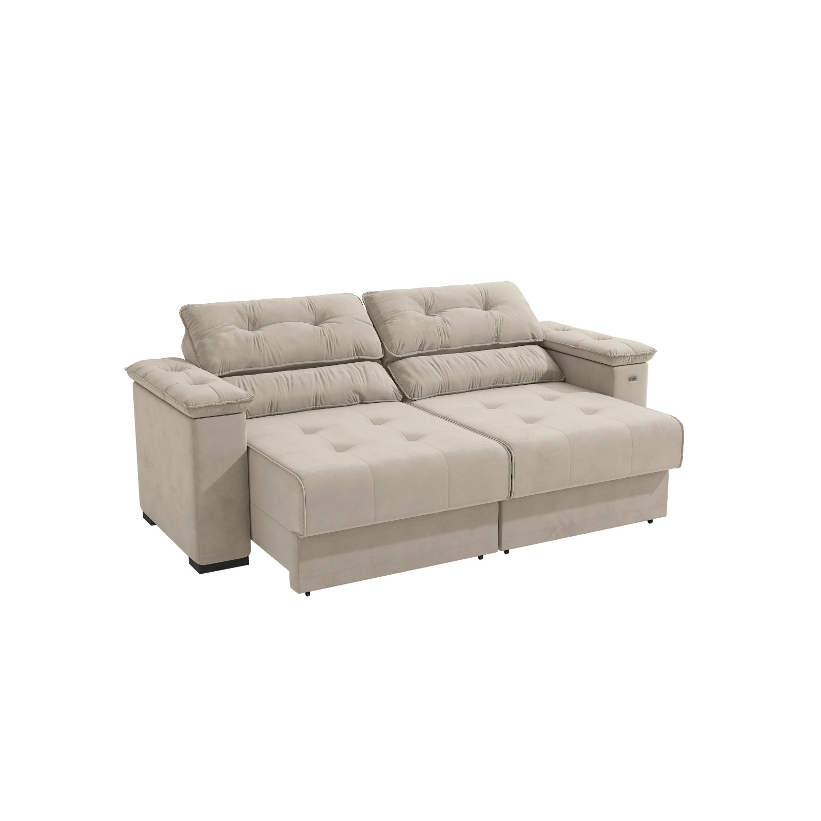 Image of Sofá Cama Kappesberg Stelo Veludo Bege 230cm