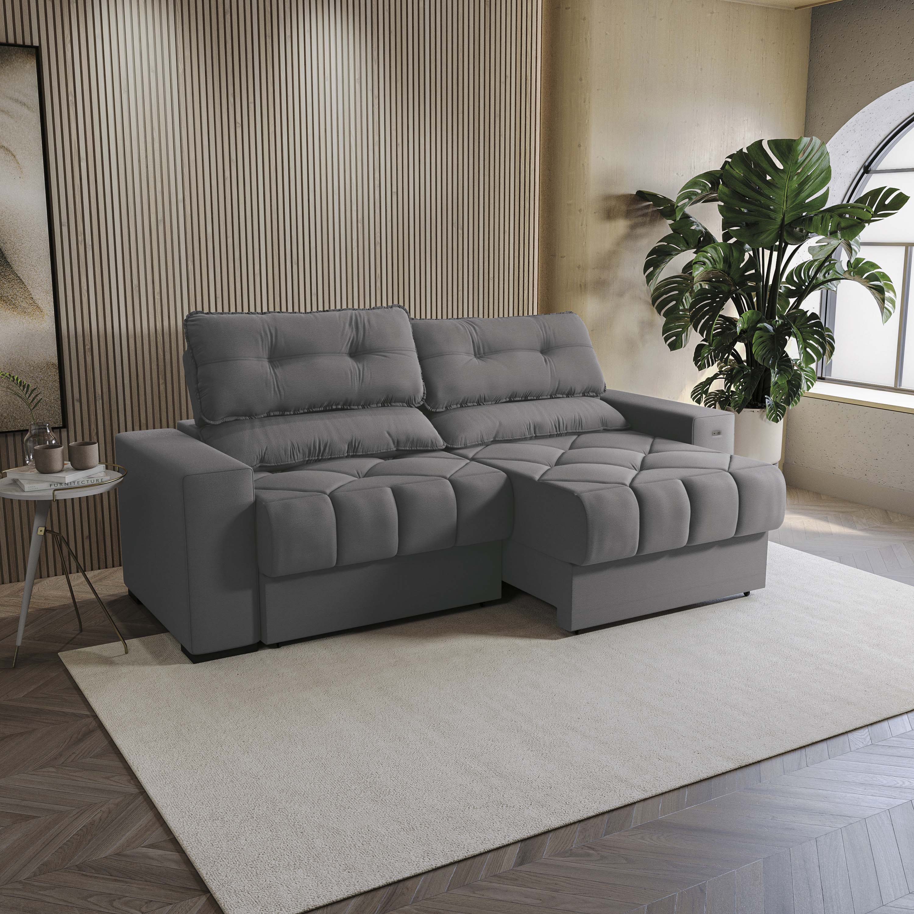 Image of Sofa Retratil Kappesberg Sander Veludo Titanio