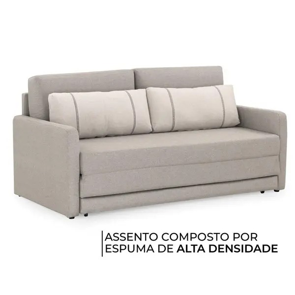 Image of Sofá-Cama 3 Lugares Queen Herval Aurora Linho Bege 176 cm